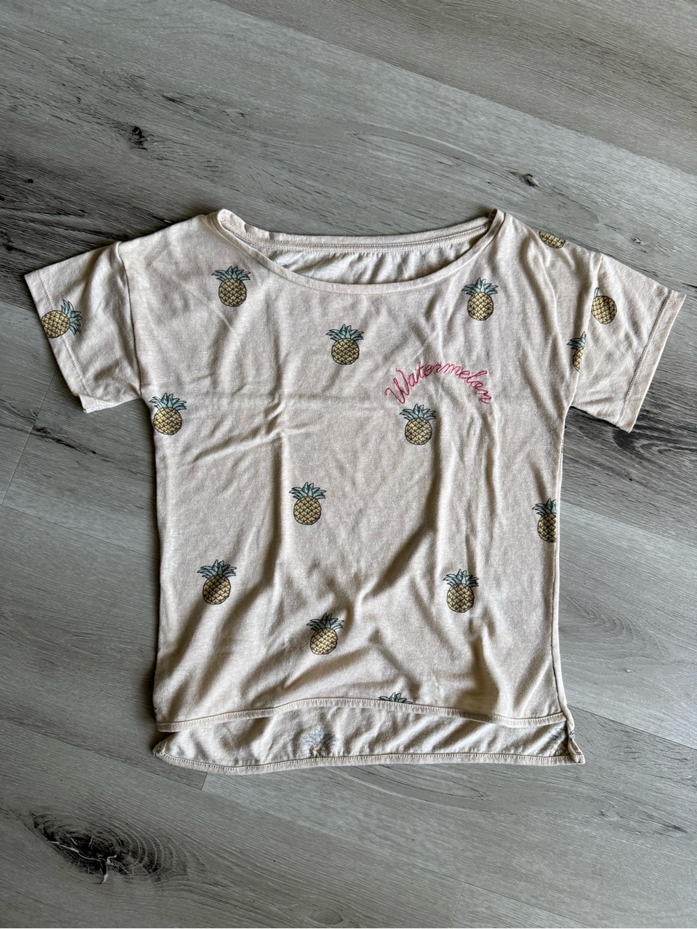 Pineapple 🍍 Watermelon Cotton-Linen Blend T-Shirt, Size S